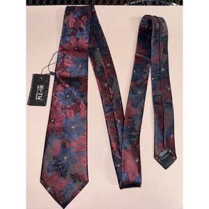 Hi-Tie‎ 100% Silk Floral Necktie Blue Red Black Jacquard Men's Tie 59"